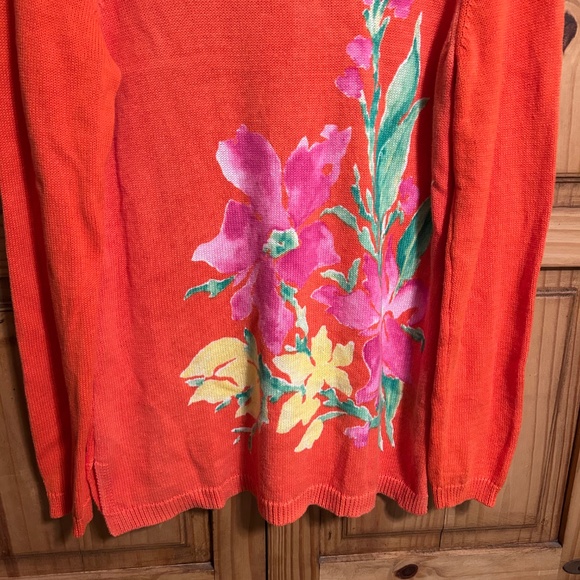 Lauren Ralph Lauren Orange Long Sweater with flowers on front - Picture 3 of 6